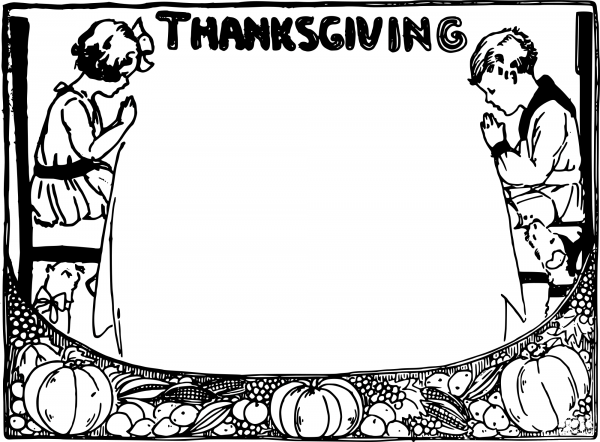 Vintage Pray Thanksgiving Frame coloring page image