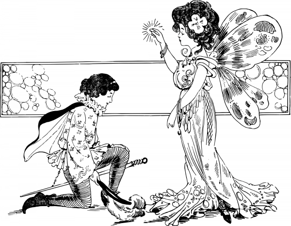 Vintage Prince and a Fairy Queen coloring page image