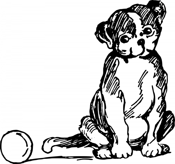 Vintage Puppy with Ball coloring page image