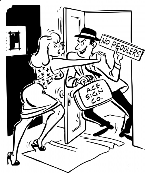 Vintage Pushy Salesman coloring page image