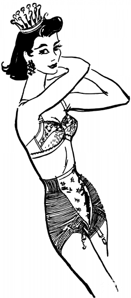 Vintage Queen in Underwear coloring page image