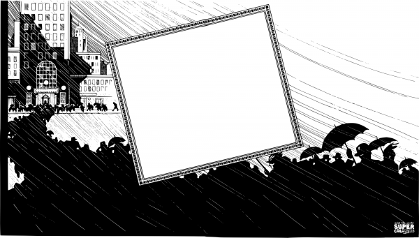 Vintage Rainy City Frame coloring page image