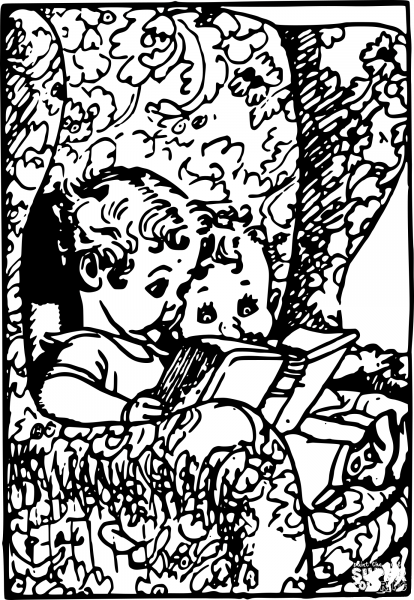 Vintage Reading to Brother coloring page image