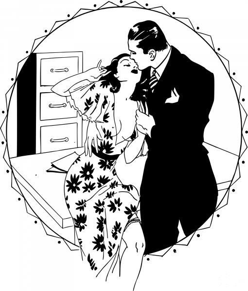 Vintage Retro Kiss at Work coloring page image