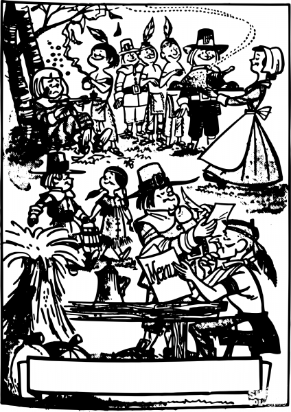 Vintage Retro Thanksgiving Scene coloring page image