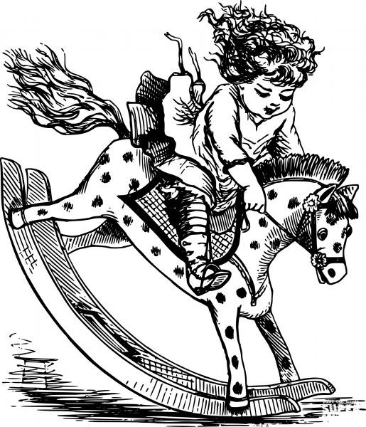 Vintage Rocking Horse Girl coloring page image