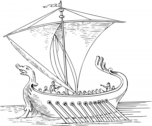Vintage Roman Ship coloring page image