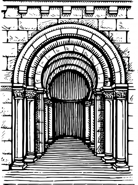 Vintage Romanesque Arch coloring page image