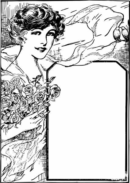 Vintage Rose Lady Frame coloring page image