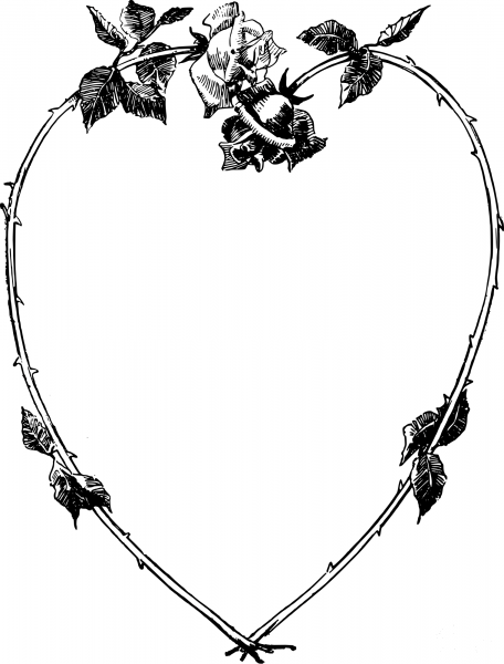 Vintage Rose Love Heart Frame coloring page image