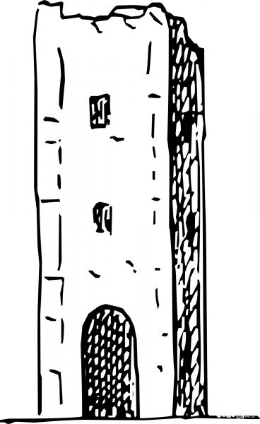 Vintage Ruined Tower coloring page image