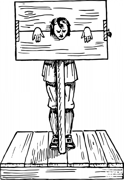 Vintage Sad Pillory coloring page image