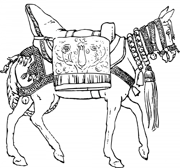 Vintage Saddled Horse coloring page image