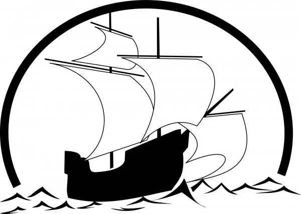 Vintage Sail Ship in Front of Sunrise coloring page image