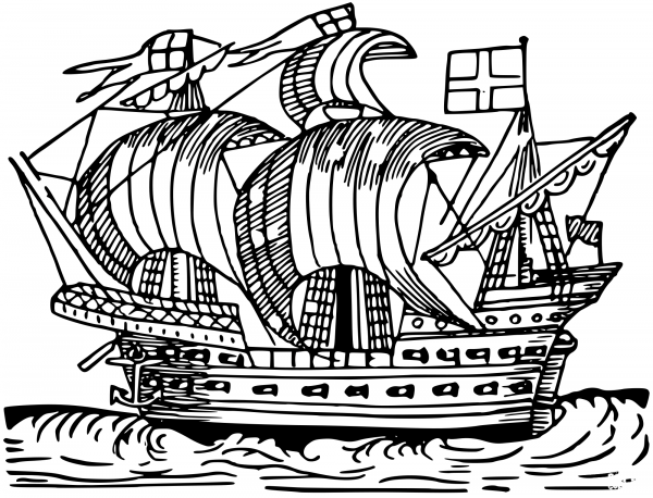 Vintage Sailing Ship coloring page image
