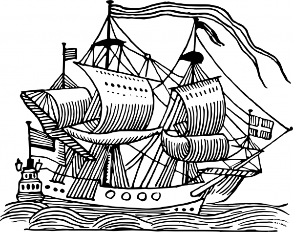 Vintage Sailing Ship coloring page image
