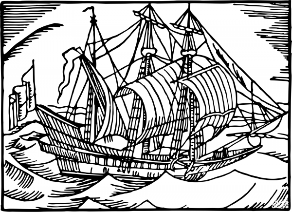 Vintage Sailing Ship coloring page image