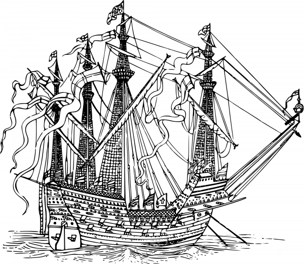 Vintage Sailing Ship coloring page image