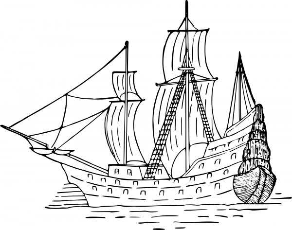 Vintage Sailing Ship coloring page image