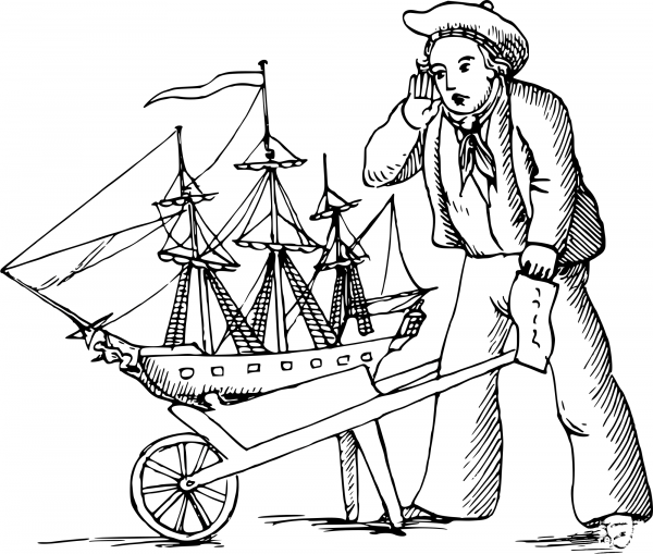 Vintage Sailor and Ship coloring page image