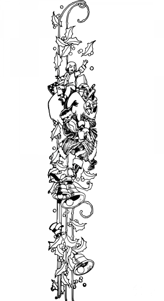 Vintage Santa Boy and Bells coloring page image