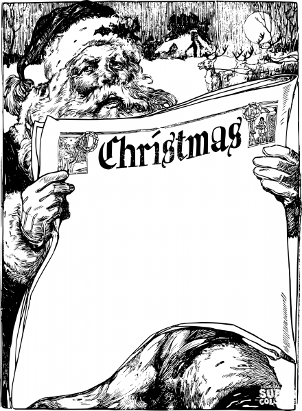 Vintage Santa Christmas Paper Frame coloring page image