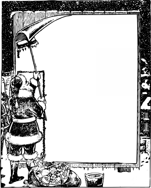 Vintage Santa Poster Frame coloring page image