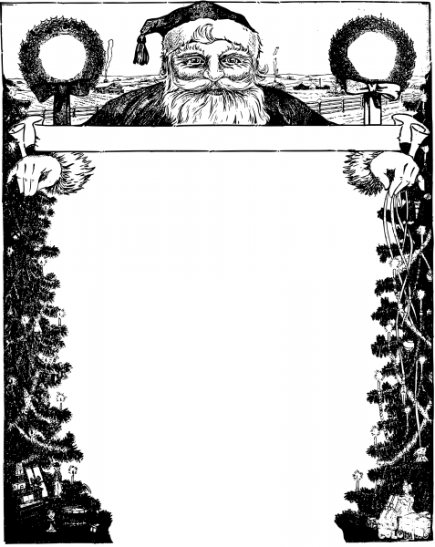 Vintage Santa Xmas Frame coloring page image