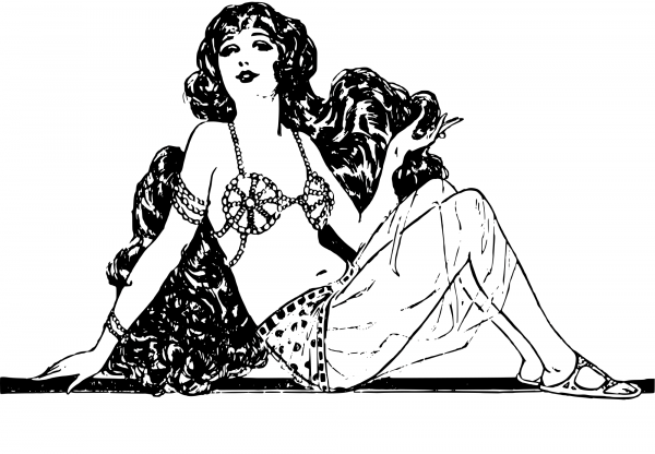 Vintage Saucy Lady in a Bra Top coloring page image