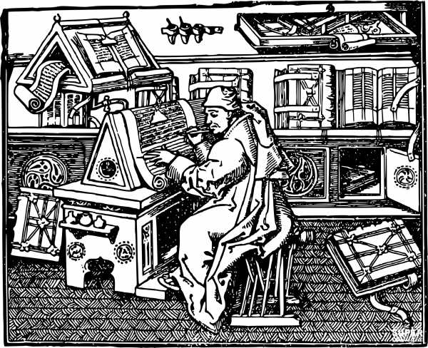 Vintage Scribe at Work coloring page image