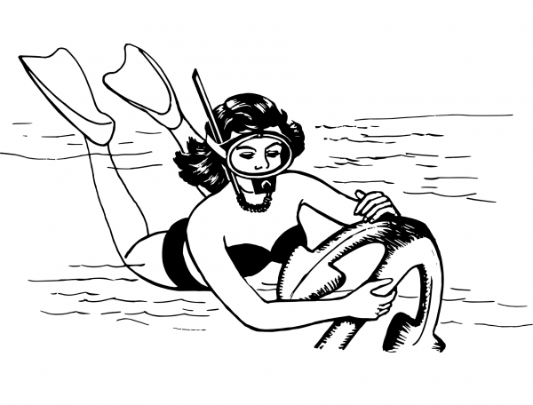 Vintage Scuba Diver coloring page image
