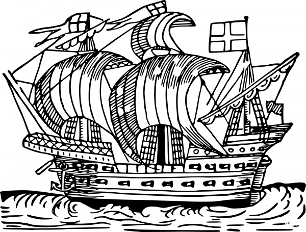 Vintage Sea Ship coloring page image