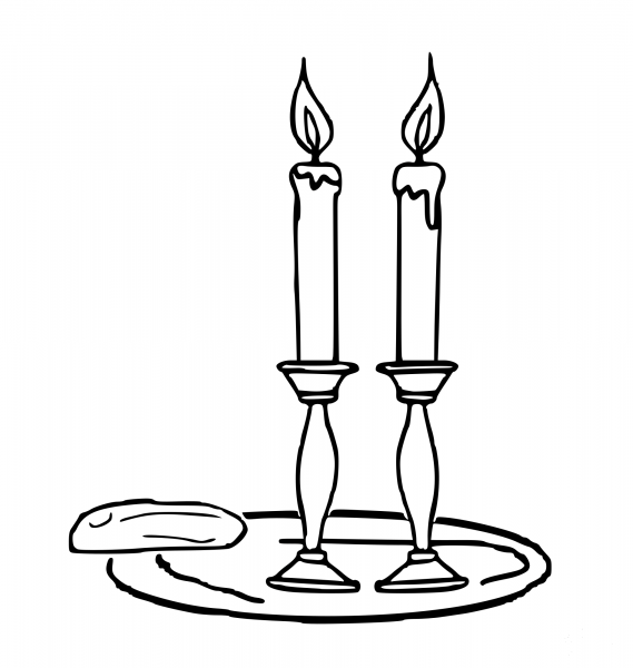Vintage Shabbat Candles coloring page image