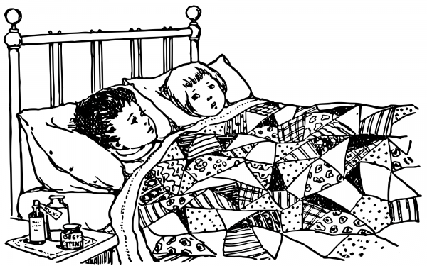 Vintage Siblings Going to Bed coloring page image