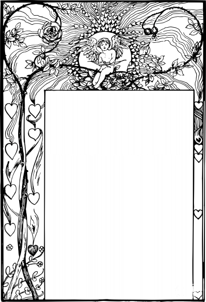 Vintage Simple Cupid Frame coloring page image