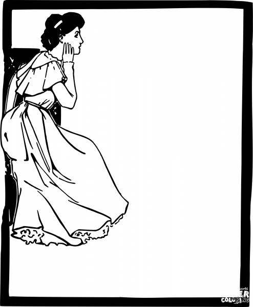 Vintage Simple Dress Lady Frame coloring page image