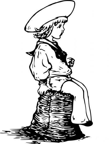 Vintage Sitting Boy coloring page image