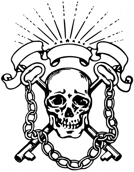 Vintage Skull and Keys Emblem coloring page image