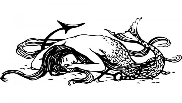 Vintage Sleeping Mermaid coloring page image