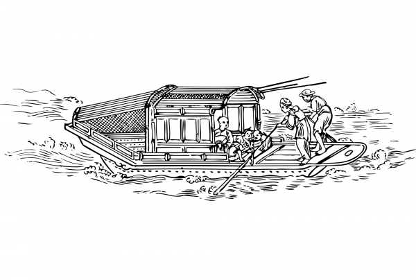 Vintage Slipper Boat coloring page image