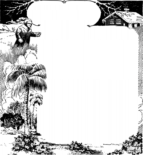 Vintage Snow and Palm Trees Frame coloring page image