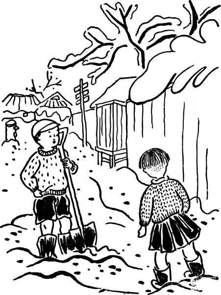 Vintage Snowy Scene in Japan coloring page image