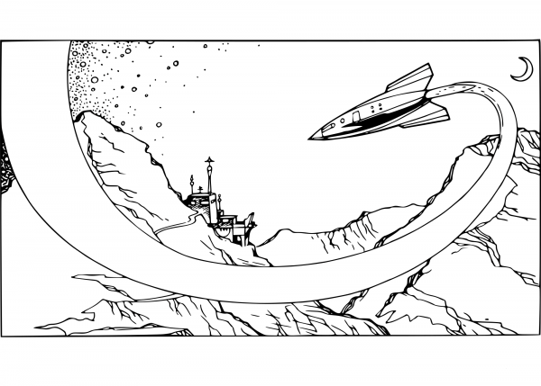 Vintage Spaceship coloring page image