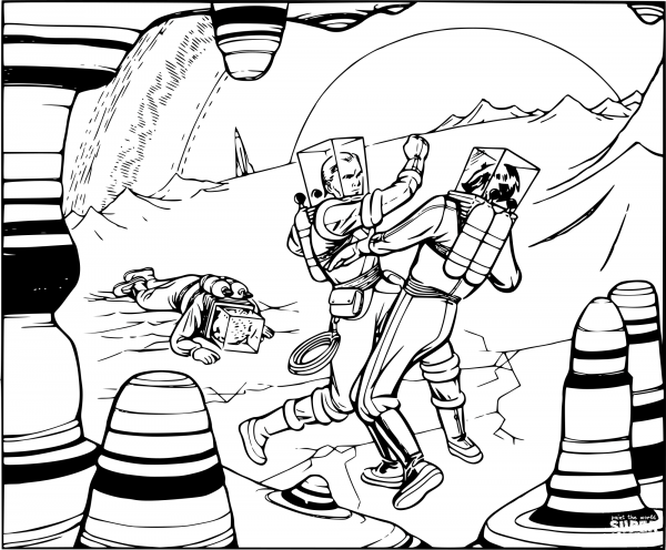 Vintage Spacesuit Fight coloring page image