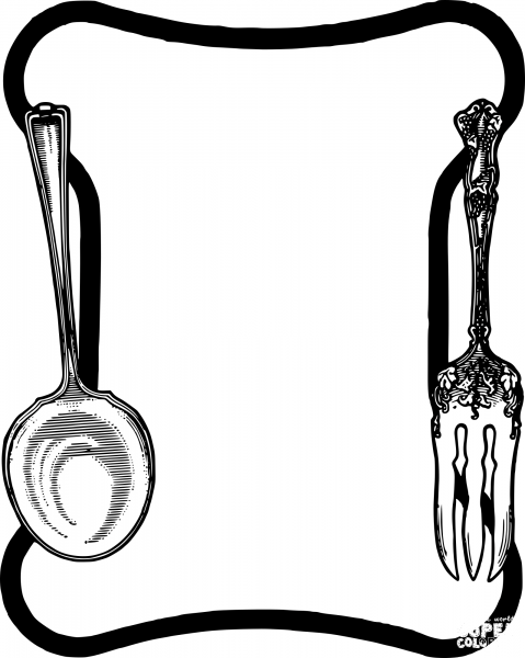 Vintage Spoon Fork Frame coloring page image