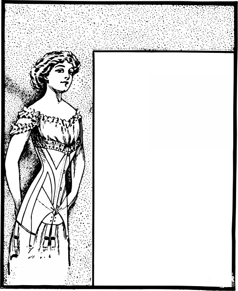 Vintage Standing Lady Frame coloring page image