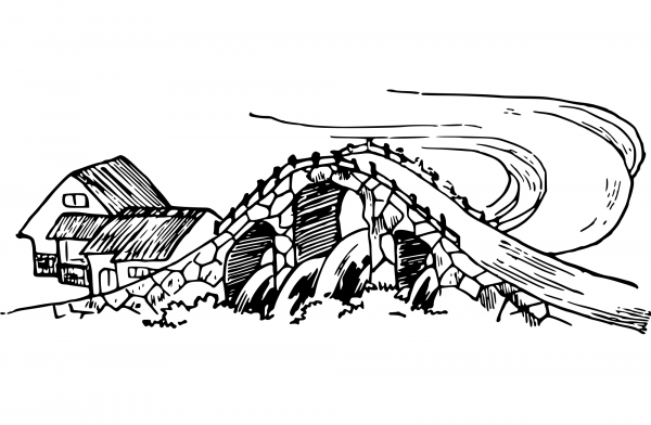 Vintage Stone Bridge coloring page image