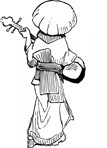 Vintage Strolling Shamisen Player coloring page image