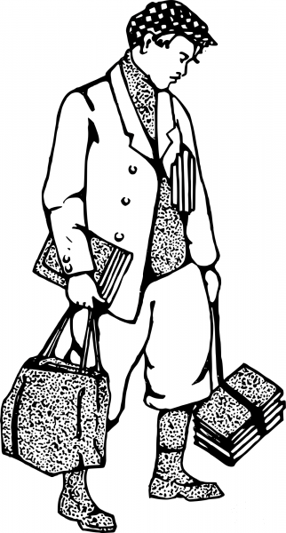 Vintage Student with Books coloring page image