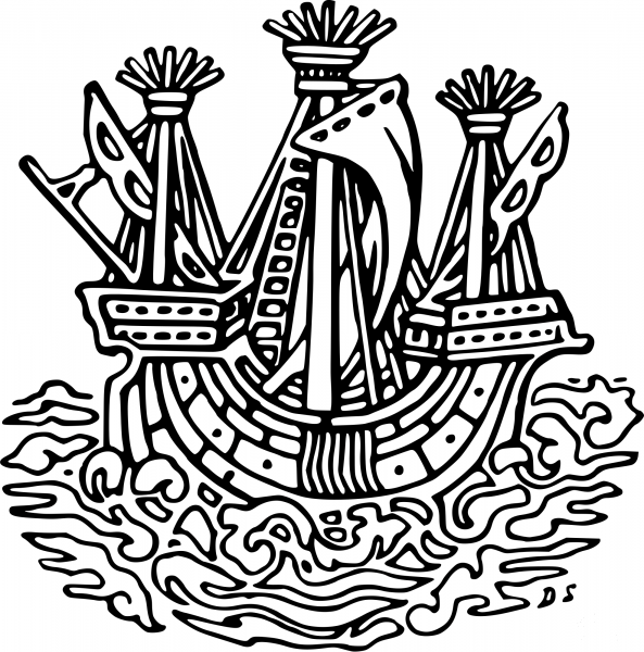 Vintage Stylised Ship coloring page image